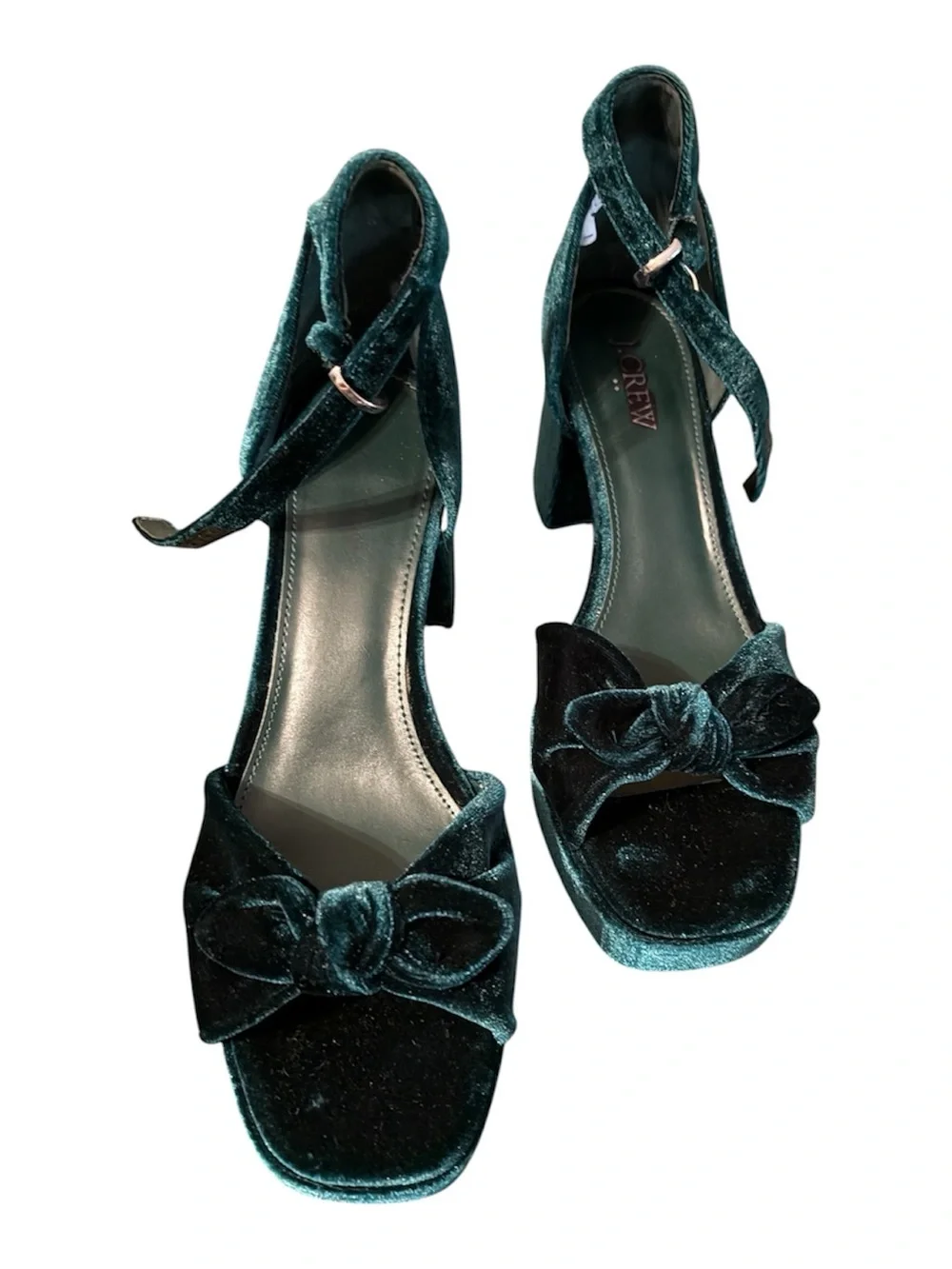 J. Crew Teal Velvet Bow Platform Heels